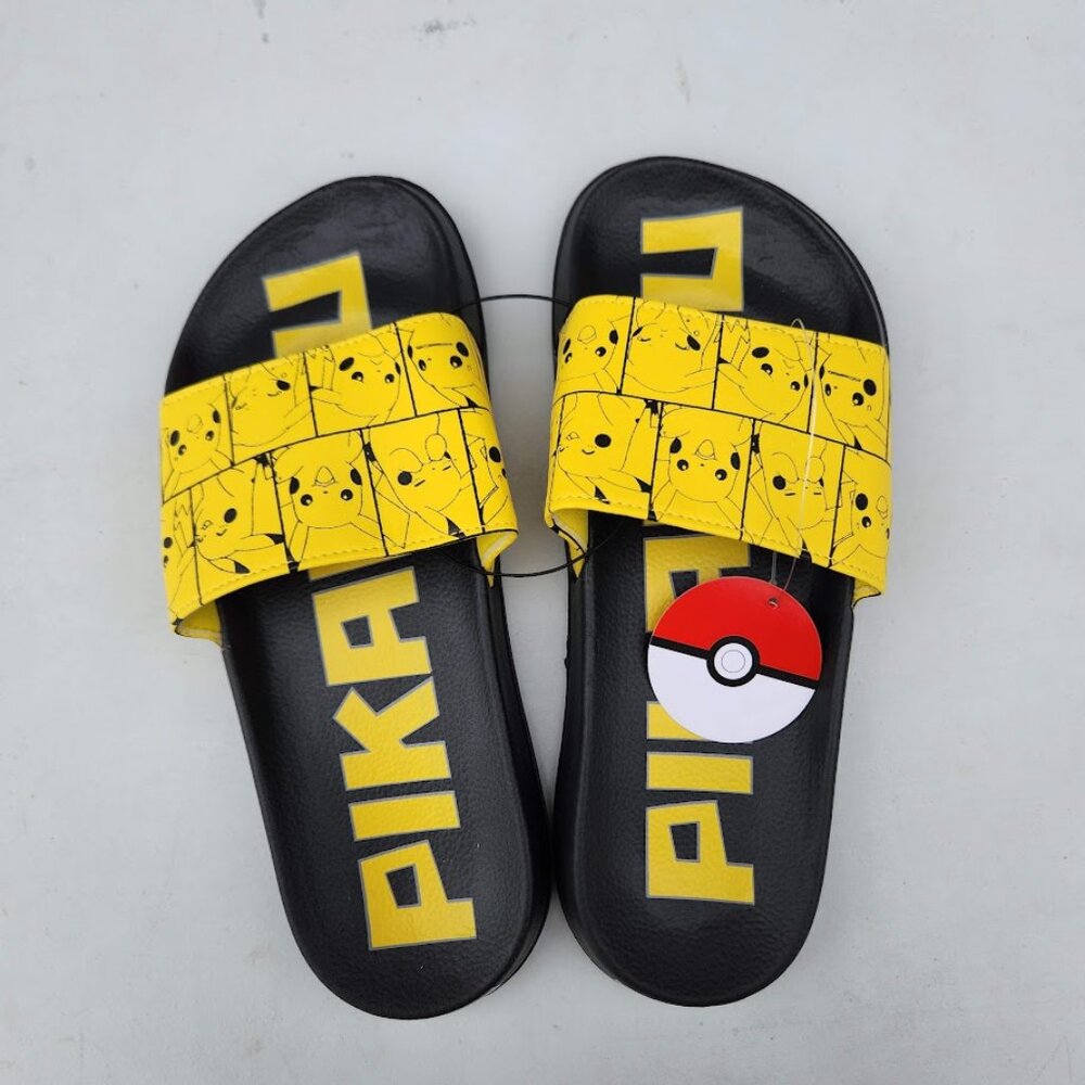 NEW Men's Size 7 Sandals Pikachu Pokemon Yellow Black NEW NWT Slides Pokémon Bra